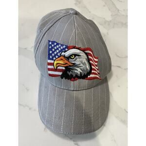 Gray Pinstripe Baseball Hat Cap American Flag Bald Eagle